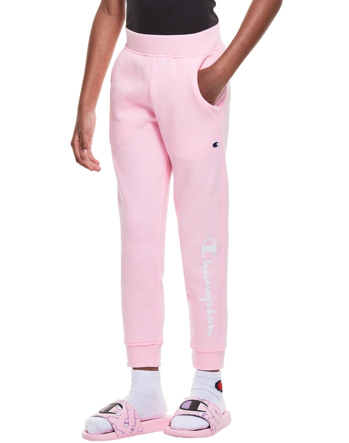 Champion Girls Joggers NZ - Fleece Script Logo Pink ( 9821-HCWSG )